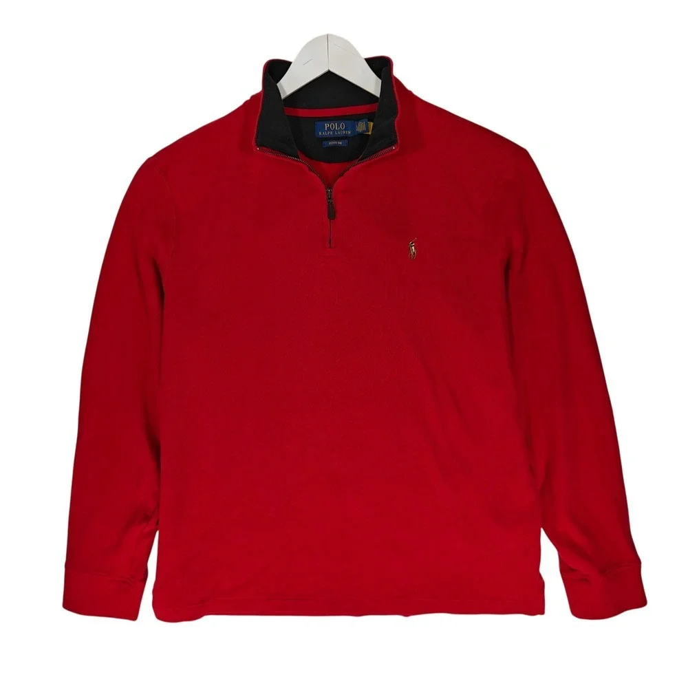 Polo Ralph Lauren Mens Estate Rib Quarter Zip Pullover Red Cotton Sweater LG